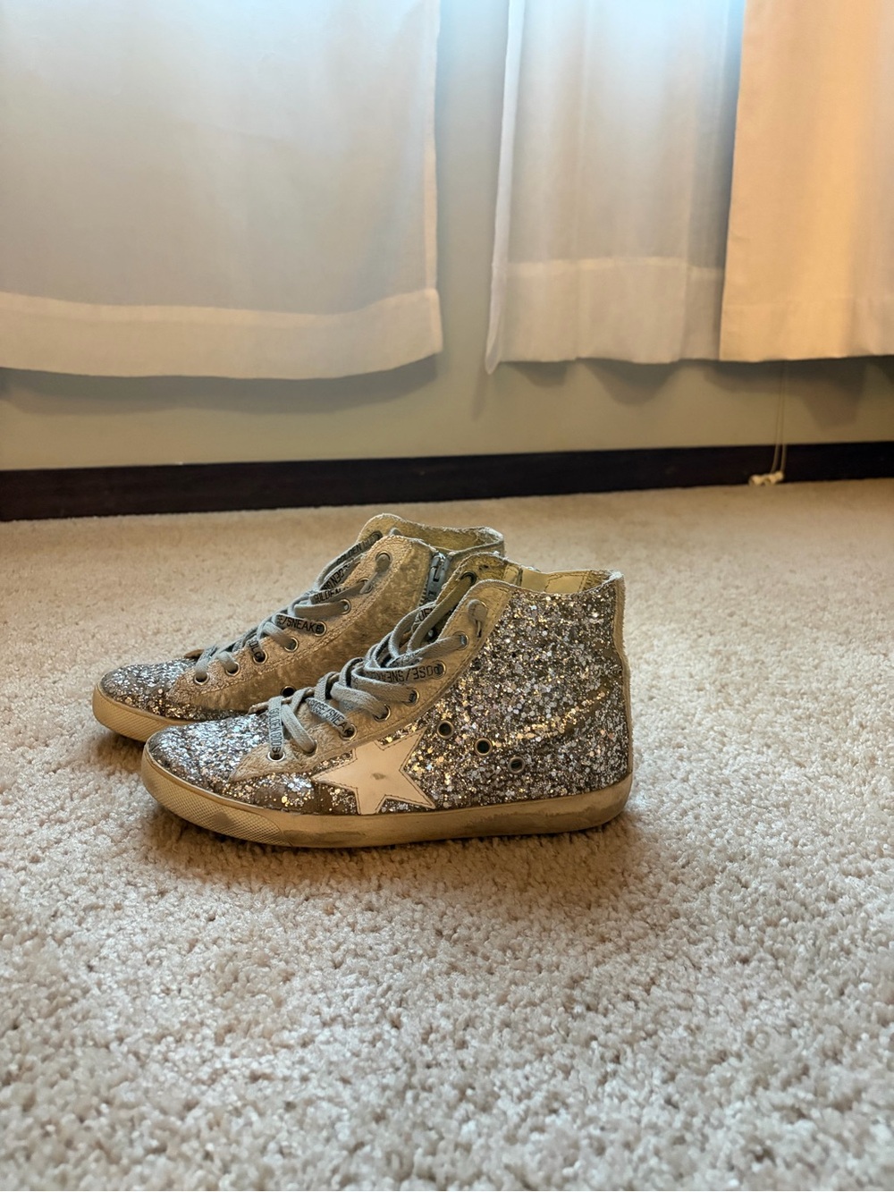 Golden Goose Francy High Top Sneakers Silver Glitter Size 36